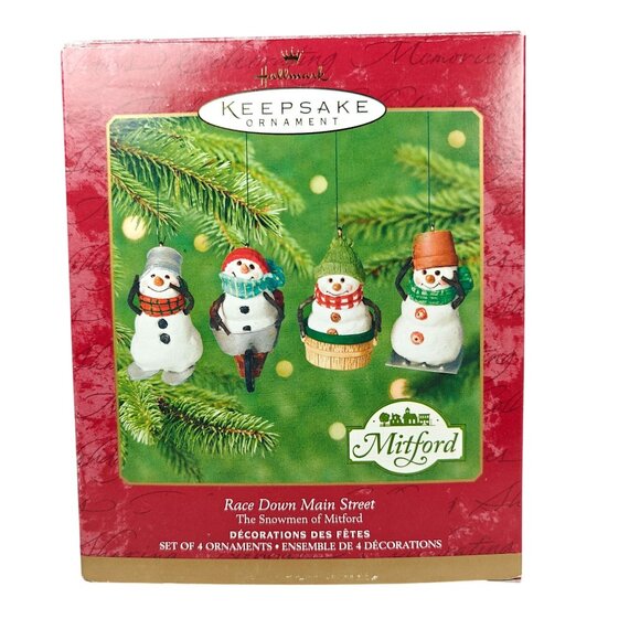 Vintage Hallmark Keepsake 2000 Race Down Main Street Mitford Snowmen Ornaments - Picture 1 of 4